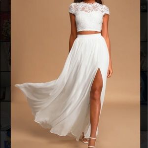Sweet Stunner White Lace Two-Piece Maxi Dres
